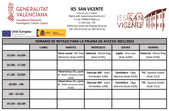 (Horario de repasos)